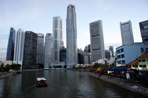 Skyline de la ciutat i la zona de Boat Quay