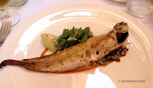 Molla a la planxa amb verdures (la foto és mitja ració i pertany al menú)