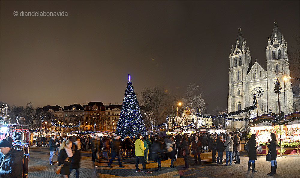 L'esglèsia de Santa Ludmila presideix el mercat de Namesti Miru