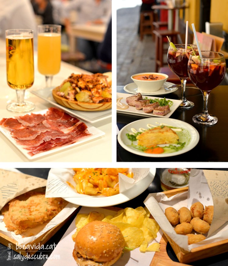 Jamoncito, pop, tortilla, salmorejo, tataki de llom, bravas, croquetes de cocido, tortitas de camarones y hamburguesa de rabo de toro.... Casi ná!